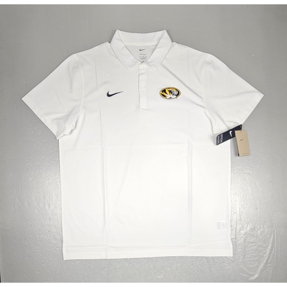 Nike Missouri Tigers Mizzou Polo Shirt Mens XL White Dri-Fit Golf Performance